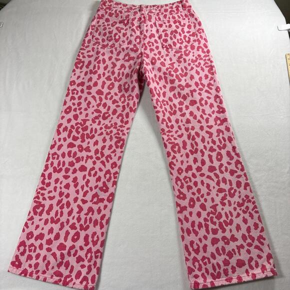Leopard Print Jeans Womens Pink Y2K Straight Leg Retro Statement Denim Pants Fit - Picture 8 of 8